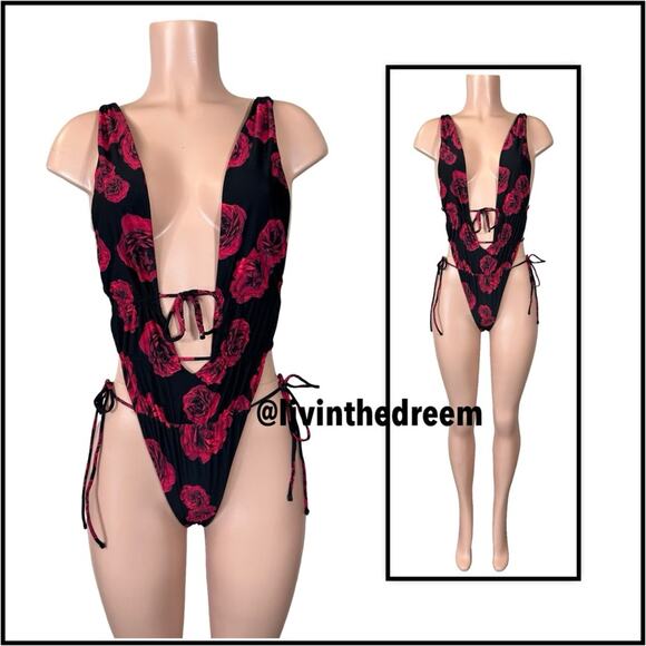 INDAH Heart of Gold Skimpy One Piece Red Roses SZ L $176 - Picture 4 of 13